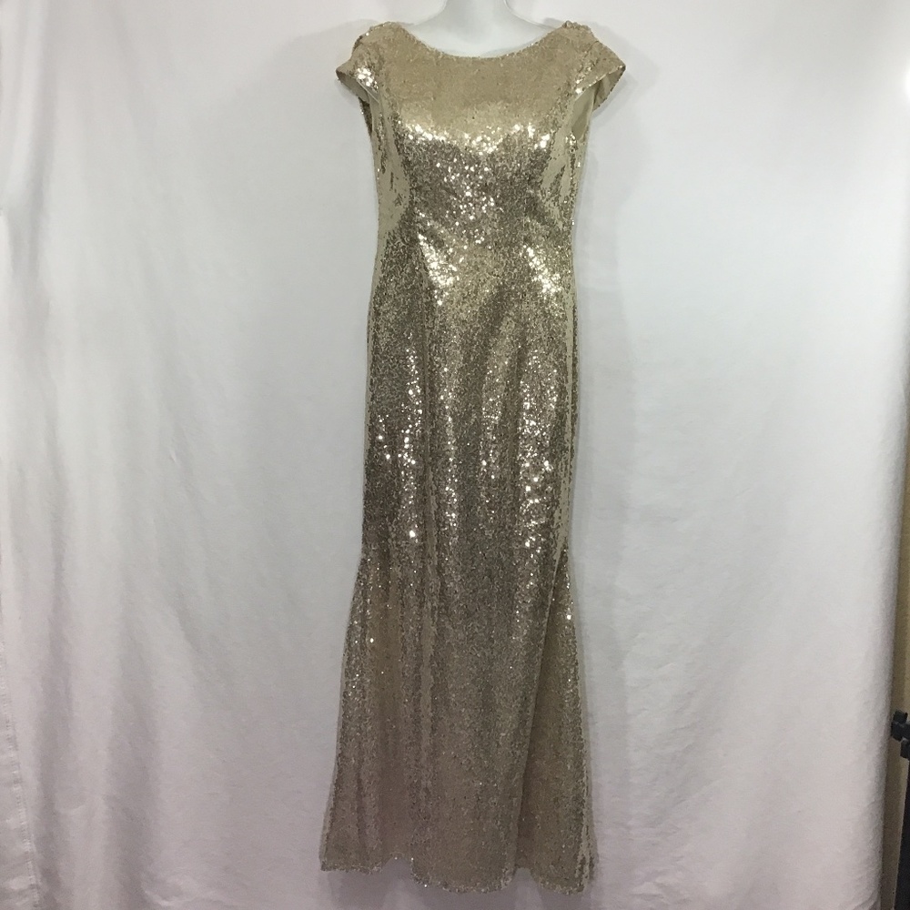 Gold Glitter Sequin Open Back Form Fitted Dress